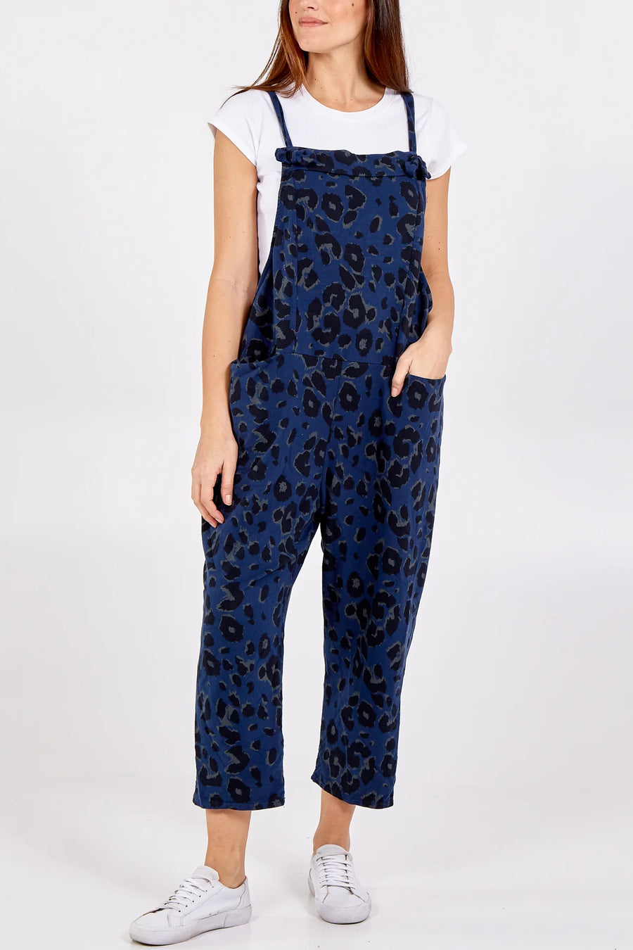 Zoey Dungarees Leopard Print - Navy