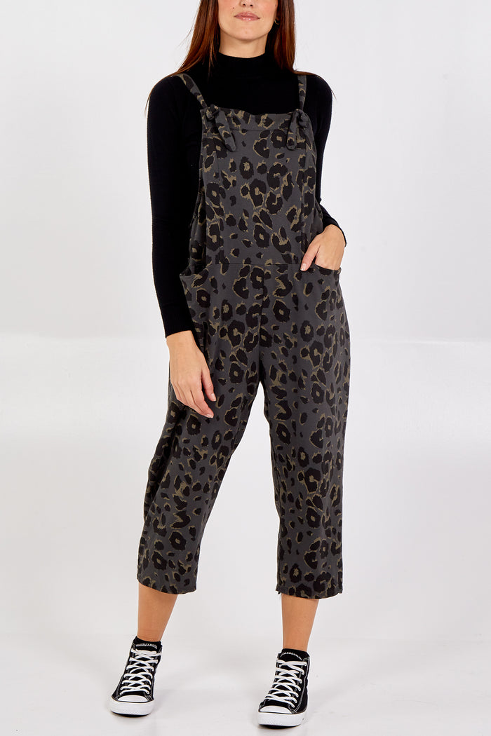 Zoey Dungarees - Leopard Print Charcoal